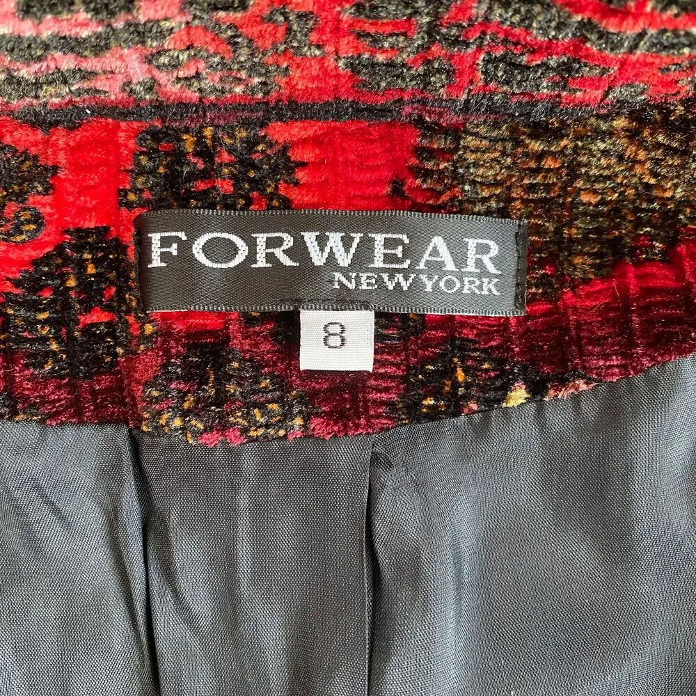Forwear NY S‎ Deep Red/Magenta/Pink/Black Patterned Velour Short Waist Jacket